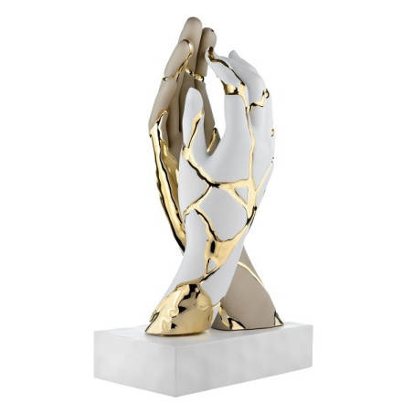 BONGELLI PREZIOSI SCULTURA MANI CREPE H 38CM NOCCIOLA, BIANCO E ORO