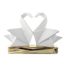 BONGELLI PREZIOSI SCULTURA ORIGAMI  H12X17 CM  COPPIA CIGNI BIANCO E ORO