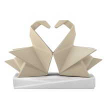 BONGELLI PREZIOSI SCULTURA ORIGAMI  H12X17 CM NOCCIOLA E BIANCO COPPIA CIGNI