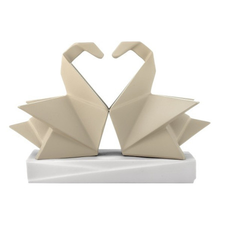 BONGELLI PREZIOSI SCULTURA ORIGAMI  H12X17 CM NOCCIOLA E BIANCO COPPIA CIGNI