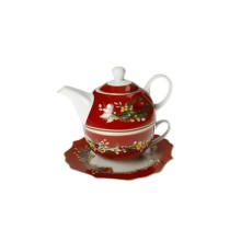 Brandani teiera con tazza e piattino Carol rosso – idea regalo raffinata per gli amanti del tè