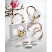 Bongelli Preziosi – Collezione Lucchetti – Lucchetto Bianco/Oro in Polvere di Marmo 12×h16 cm