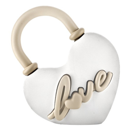 Bongelli Preziosi – Collezione Lucchetti – Lucchetto Cuore LOVE Bianco/Beige in Polvere di Marmo 10×9 h cm