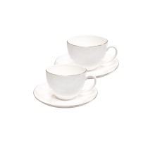Set 2 tazze tè Brandani Filoro in New Bone China con bordo dorato.