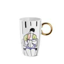 Mug Egan Noi Abbracci in porcellana bianca con manico dorato, illustrazione coppia abbracciata, 420 ml