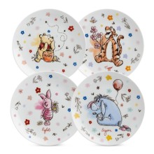 Set da 4 piattini dolce Egan Winnie the Pooh da 19 cm in porcellana con illustrazioni di Pooh, Tigro, Pimpi e Ih-Oh.
