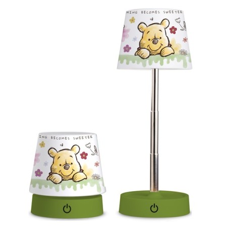 Lampada LED da tavolo ricaricabile ed estensibile Egan Winnie the Pooh verde con paralume decorato.