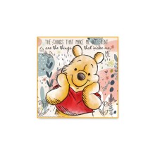 Quadro da parete quadrato Egan Winnie the Pooh 50x50 cm decorato con citazione in inglese e dettagli floreali pastello.