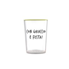 Egan Smile bicchiere in vetro borosilicato con scritta “Con ghiaccio è festa!” e bordo verde, capienza 480 ml