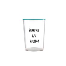 Egan Smile bicchiere in vetro borosilicato con scritta “Sempre 1/2 Pieno!” e bordo ottanio, capienza 480 ml