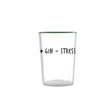 Egan Smile bicchiere in vetro borosilicato con scritta “+ Gin - Stress” e bordo verde scuro, capienza 480 ml