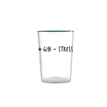 Egan Smile bicchiere in vetro borosilicato con scritta “+ Gin - Stress” e bordo verde scuro, capienza 480 ml
