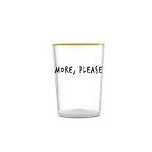 Egan Smile bicchiere in vetro borosilicato con scritta “More, Please” e bordo giallo ocra, capienza 480 ml