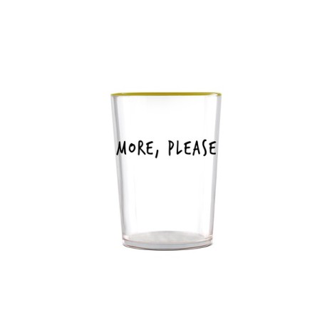 Egan Smile bicchiere in vetro borosilicato con scritta “More, Please” e bordo giallo ocra, capienza 480 ml