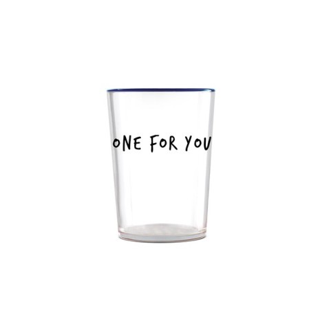 Egan Smile bicchiere in vetro borosilicato con scritta “ONE FOR YOU” e bordo blu, capienza 480 ml