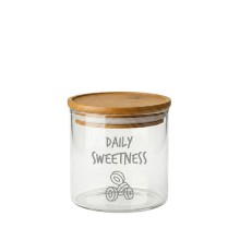 Egan Smile barattolo in vetro borosilicato con coperchio in bamboo, scritta “DAILY SWEETNESS” e icona dolciumi, capienza 540 ml