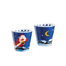 Set 2 bicchierini tazzine da caffè di Natale Egan 90 ml in porcellana blu con Babbo Natale e paesaggio innevato.
