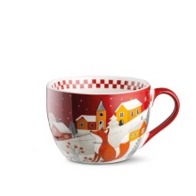 Egan Tazza Colazione Volpe e Villaggio 520 ml in Porcellana Rosso