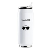 Borraccia termica a forma di lattina Egan Smile da 400 ml in acciaio inox bianco con scritta “Cool Inside”