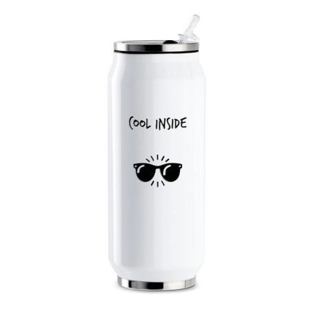 Borraccia termica a forma di lattina Egan Smile da 400 ml in acciaio inox bianco con scritta “Cool Inside”
