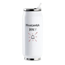 Borraccia termica a forma di lattina Egan Smile da 400 ml in acciaio inox bianco con scritta “Promemoria: Bere !”
