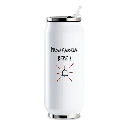 Borraccia termica a forma di lattina Egan Smile da 400 ml in acciaio inox bianco con scritta “Promemoria: Bere !”