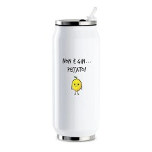 Borraccia termica a forma di lattina Egan Smile da 400 ml in acciaio inox bianco con la scritta ironica “Non è gin... peccato!”
