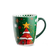 Tazza mug in ceramica verde Egan collezione Natale da 430 ml con decorazione di un grande albero di Natale stilizzato,