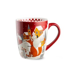 Tazza mug jumbo in ceramica rossa Egan collezione Natale da 520 ml con illustrazione di una volpe nel bosco innevato