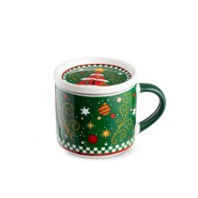 Tisaniere natalizia in porcellana verde Egan da 400 ml con coperchio decorato, filtro in acciaio inox e manico coordinato.