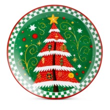 Piatto panettone e dolci natalizi in porcellana verde Egan da 30,5 cm con grande albero di Natale rosso