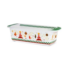 Pirofila rettangolare da forno per plumcake in stoneware Egan da 29 cm con decoro alberi di Natale,