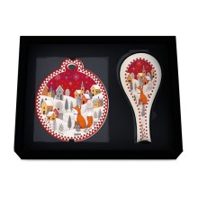 Set regalo natalizio Egan con sottopentola sagomato a forma di pallina di Natale da 17x19 cm e poggiamestolo da 21x10 cm