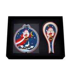 Egan set regalo natalizio con sottopentola sagomato a forma di pallina di Natale blu con Babbo Natale