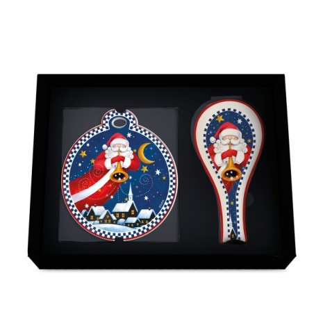 Egan set regalo natalizio con sottopentola sagomato a forma di pallina di Natale blu con Babbo Natale