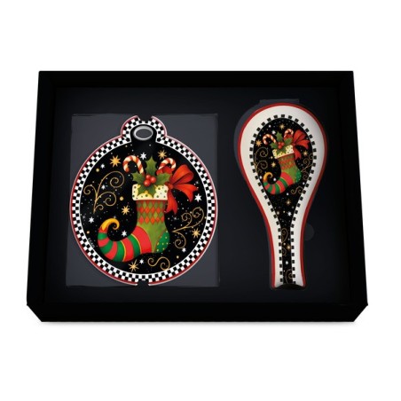 Egan set regalo natalizio con sottopentola sagomato a forma di pallina di Natale nero con calza dell'elfo