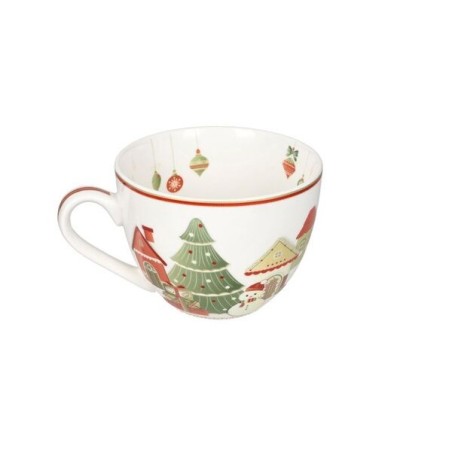 Brandani tazza da tè in New Bone China della collezione Villaggio in Festa, decorata con alberi di Natale