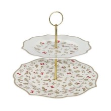 Brandani Alzata 2 Piani "Très Chic" 28x23h cm in New Bone China con Asta Gold Metal