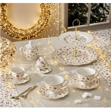Brandani Alzata 2 Piani Très Chic New Bone China Asta Oro 28x23h | Favola in Tavola