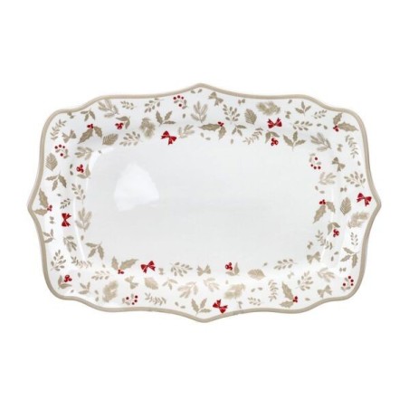 Brandani vassoio rettangolare grande da 36x24 cm della collezione Très Chic in New Bone China con bordo sagomato