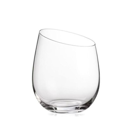 Set di 6 bicchieri da acqua o vino modello Bocca di Lupo in vetro trasparente con taglio obliquo, diametro 7 cm e altezza 10 cm.