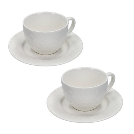 Set da 2 tazzine da caffè con piattino coordinato modello Dedalo Brandani in New Bone China bianca con decoro