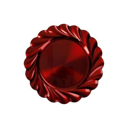 Set di 8 sottopiatti rotondi rossi modello Onda Brandani in polipropilene brillante da 33 cm di diametro con bordo lavorato