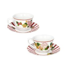 Brandani Set 2 Tazze Tè con Piattino "Le Chicche" 15x8h cm in Porcellana