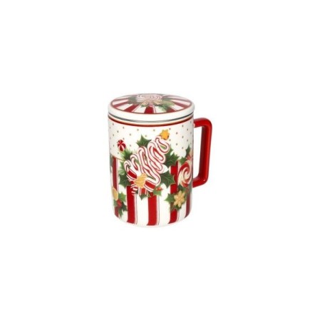 Tisaniera natalizia linea Le Chicche Brandani in New Bone China con coperchio coordinato, filtro interno in acciaio inox