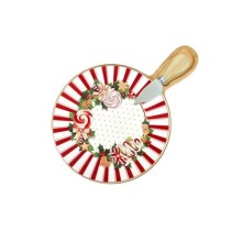 Brandani Tagliere "Le Chicche" 20x29,5 cm in Porcellana e Bamboo con Coltello Formaggio Inox