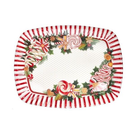 assoio rettangolare in melamina linea Le Chicche Brandani da 40x28 cm con bordo a righe rosse e bianche