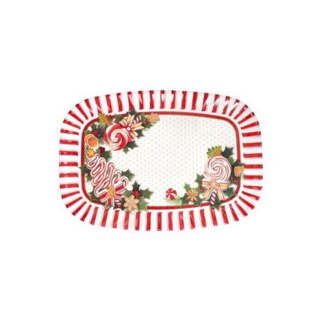 Vassoio rettangolare grande in melamina linea Le Chicche Brandani da 50x38 cm con bordo a righe rosse e bianche