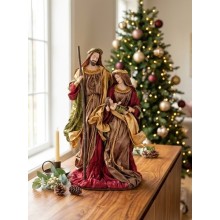 Dettaglio dei volti della Sacra Famiglia con San Giuseppe, Maria con Gesù Bambino tra le braccia e preziosi dettagli