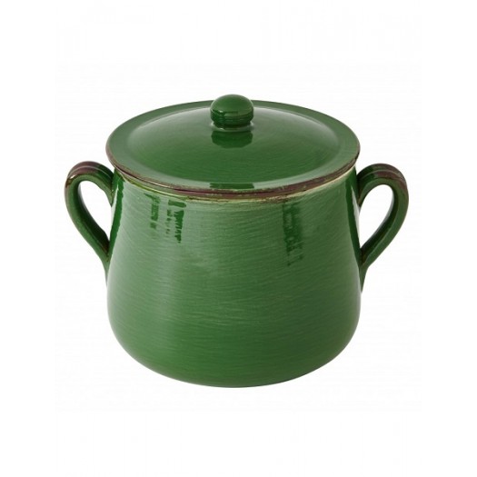 BRANDANI MARMITTA VERDE CON COPERCHIO TERRACOTTA DA FUOCO